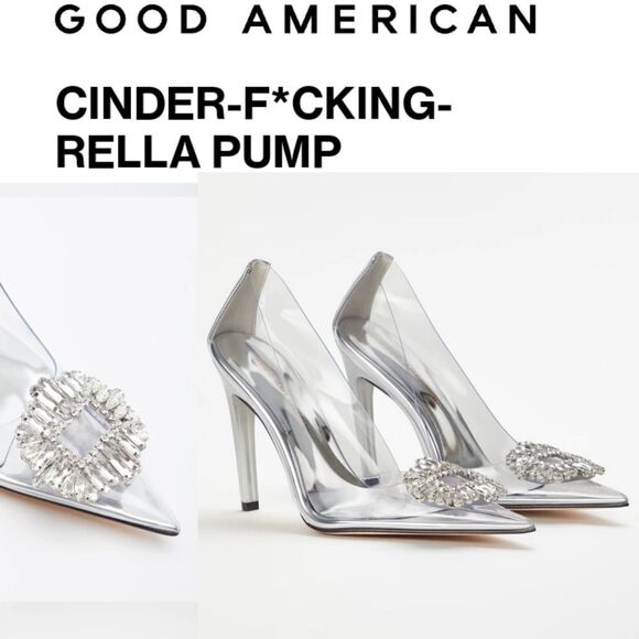 $195 GOOD AMERICAN CINDERELLA GLASS RHINESTONE SILVER CLEAR PUMPS HEELS 9 NEW - Picture 1 of 12